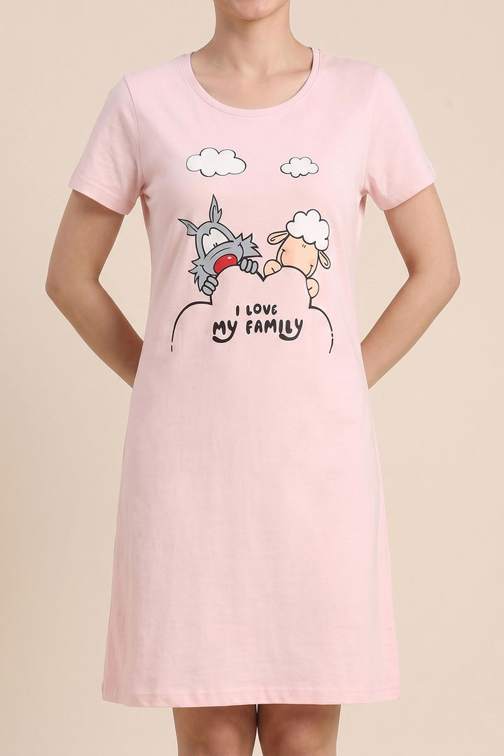 Zivame Farm Lore Knit Cotton Knee Length Nightdress - Cradle Pink — image 5